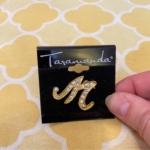 Gold M Initial Brooch with Rhinestones NWT - Picture 5 of 5